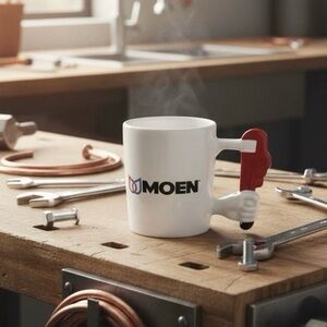 Moen Coffee Mug Red Pipe Wrench Handle 3D Promo Ceramic Plumber Gift USA Coffee